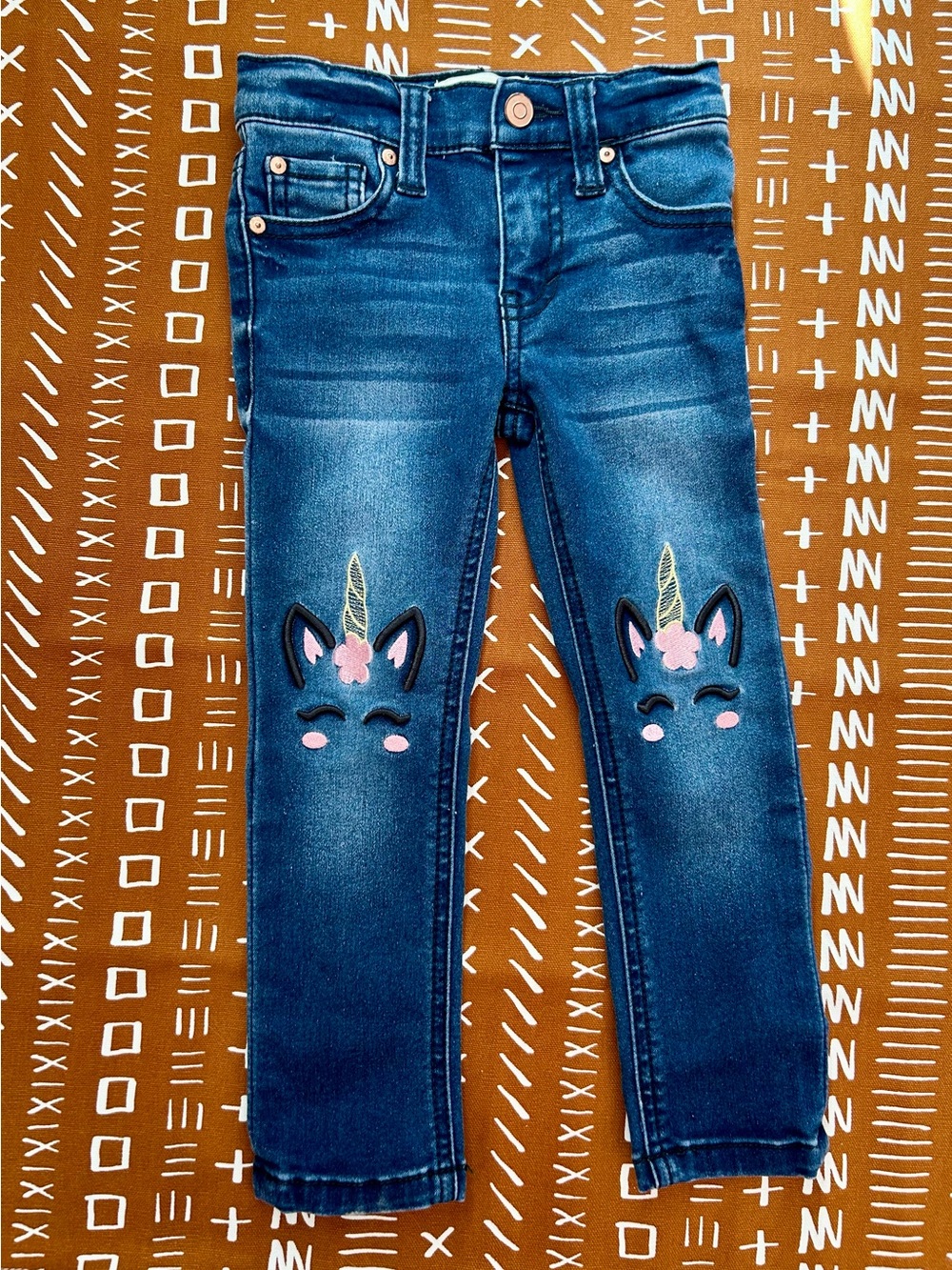 Revery Girls Blue Denim Jeans with Pink Unicorn Knees